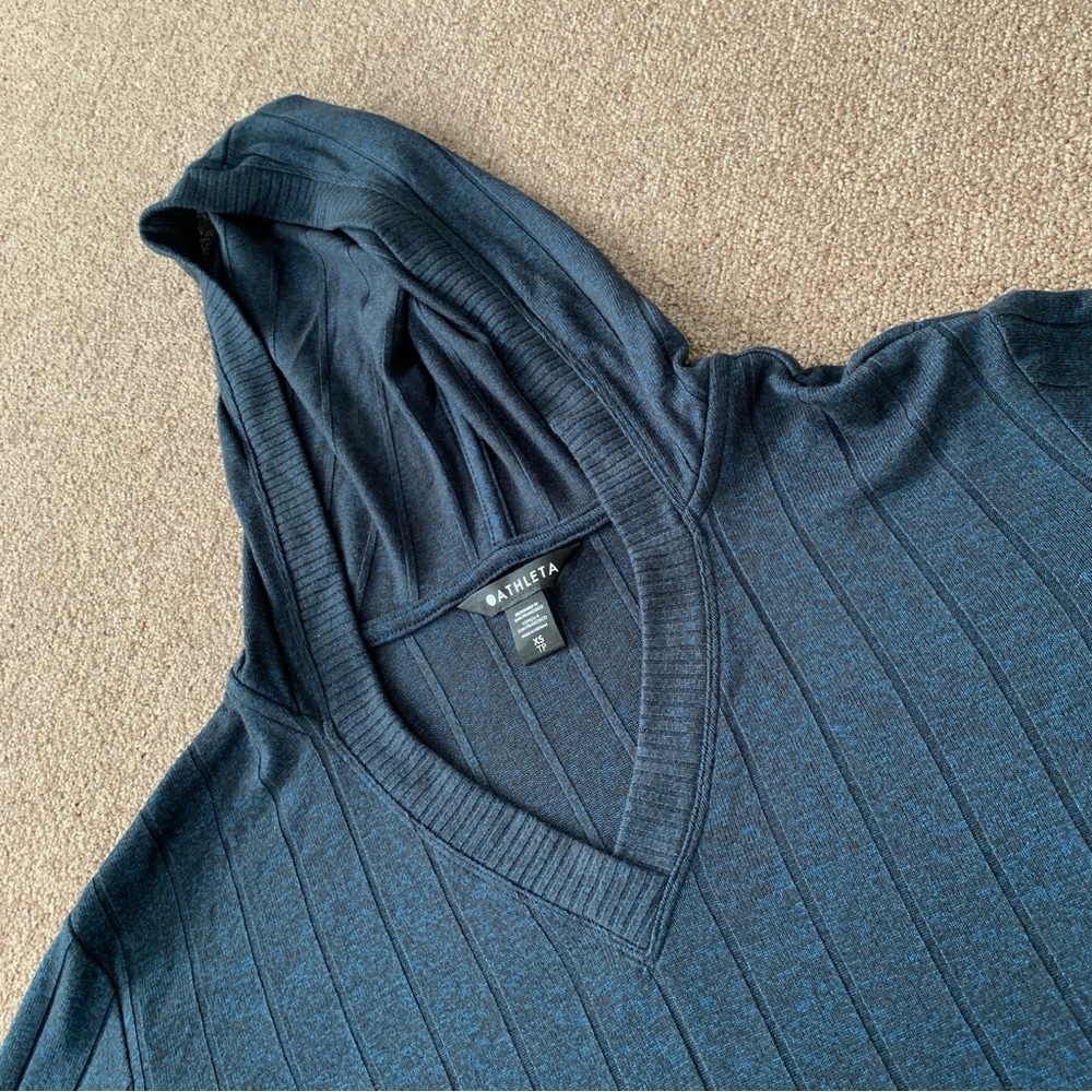 Xs Athleta Hoodie NAVY BLUE Steady State Cropped Sweatshirt‎ BELL SLEEVES Thin